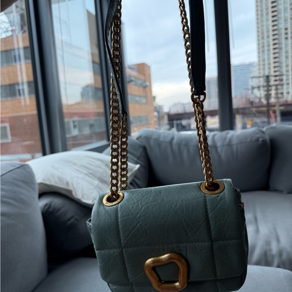 Songmont Light Blue Quilted Crossbody Bag with Gold Accent - Picture 3 of 5